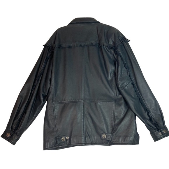 Vintage Georgetown Leather Black Fringe Jacket SZ XL Nickel Design Snaps Cowboy - Picture 2 of 16